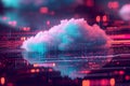 Cloud Computing Concept, floating digital clouds above circuitry Royalty Free Stock Photo