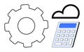 Cloud Computing Concept with Gear, Calculator, and Cloud Icon Technology and Data Management Royalty Free Stock Photo