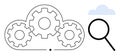 Cloud Computing Concept with Gears and Magnifying Glass for Innovation and Data Analysis Royalty Free Stock Photo