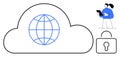 Cloud Computing Concept with Global Connection, Security Lock, and Female Professional Holding Tablet Royalty Free Stock Photo