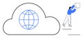 Cloud Computing Concept with Global Network Icon and Human Interaction Design Royalty Free Stock Photo
