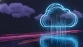 Cloud Computing Concept with Glowing Blue Cloud and Data Streams Royalty Free Stock Photo