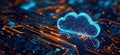 Cloud computing concept with glowing circuit board and digital data representation Royalty Free Stock Photo