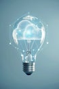 Cloud Computing Concept Glowing Cloud Inside Light Bulb with Network Connection on Blue Background Royalty Free Stock Photo