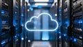 Cloud Computing Concept with Glowing Neon Icon in Modern Data Center Server Room Royalty Free Stock Photo