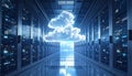 Cloud Computing Concept with Glowing White Cloud in Modern Data Center Server Room Royalty Free Stock Photo