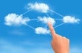 Cloud computing concept. Hand touching connected c Royalty Free Stock Photo