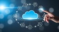 Cloud computing concept with hand touching digital icon to access server database and network storage Royalty Free Stock Photo