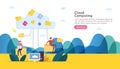 Cloud computing concept. Hosting network service or Online database storage system with people character for web landing page