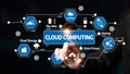 Cloud Computing Concept with Icons Representing Big Data, Backup, Data Privacy, Cloud Storage, and Connectivity on a Royalty Free Stock Photo