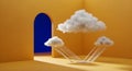 Minimalist Cloud Computing Concept, Digital Data Connection, Yellow Room Blue Archway Royalty Free Stock Photo