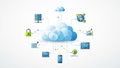 Cloud computing concept illustration with a central cloud gra Royalty Free Stock Photo