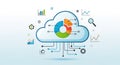 Cloud computing concept illustration with a central cloud icon containing a segmented circle graph, Royalty Free Stock Photo
