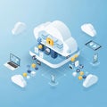 Blue background with floating clouds suggests a digital, scalable environment Royalty Free Stock Photo