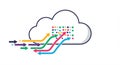 Cloud computing concept illustration features a cloud outline with colorful arrows Royalty Free Stock Photo