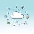 Cloud connects to various icons via blue lines, representing Royalty Free Stock Photo