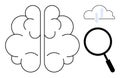 Brain with Cloud Computing Concept and Magnifying Glass for Data Analysis and Innovation Royalty Free Stock Photo
