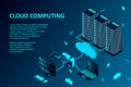 Cloud computing concept isometric vector illustration. Isometric cloud technology with datacenter. Server  desktop computer Royalty Free Stock Photo