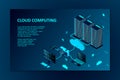 Cloud computing concept isometric vector illustration. Isometric cloud technology with datacenter. Server  desktop computer Royalty Free Stock Photo