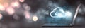 Cloud computing concept with laptop and digital clouds Royalty Free Stock Photo