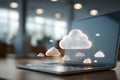 Cloud computing concept with laptop and digital clouds Royalty Free Stock Photo