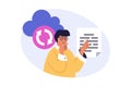 Cloud computing concept in modern flat design for web. Man using online sync service, downloading digital document files