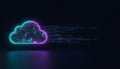 Cloud computing concept with neon-lit cloud and data streams Royalty Free Stock Photo
