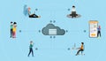 Cloud computing concept. people and electroinc devices connecting with cloud icon Royalty Free Stock Photo