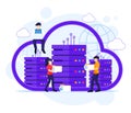Cloud Computing concept, People working on laptop and server, Digital storage, data center. Vector