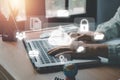 Cloud computing concept, Person hand using laptop computer with cloud computing icon
