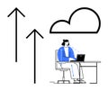 Cloud Computing Concept with Professional Remote Worker and Data Upload Arrows Royalty Free Stock Photo
