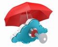 Cloud computing concept with red parasol network security