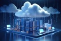 Cloud computing concept with servers in the background 3d rendering toned image, Backup cloud data service center in 3D rendering Royalty Free Stock Photo