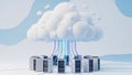 Cloud computing concept with servers connected to a digital cloud network Royalty Free Stock Photo