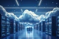 Cloud computing concept with servers in data center 3D rendering toned image, Backup cloud data service center. 3D rendering, AI Royalty Free Stock Photo