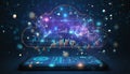 Cloud computing concept showing data analysis and visualization on smartphone screen with digital graphics Royalty Free Stock Photo