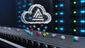 Abstract cloud computing concept with data flowing on a conveyor belt in a server room Royalty Free Stock Photo