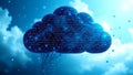 Digital cloud computing concept with binary code floating in a bright blue sky background Royalty Free Stock Photo