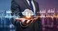 Professional Hand Holding Cloud Computing Data with Digital Graphs Royalty Free Stock Photo