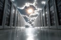 Cloud Computing Concept with Sunlit Data Center for Futuristic Technology Design Generative AI Royalty Free Stock Photo