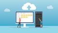 Cloud computing concept sync file with server database and people with modern flat style