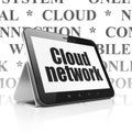 Cloud computing concept: Tablet Computer with Cloud Network on display Royalty Free Stock Photo