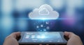 Cloud Computing Concept: Tablet with Cloud Icon Royalty Free Stock Photo