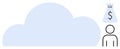 Cloud computing concept with a user icon and a money bag symbolizing financial gain through virtual storage and online Royalty Free Stock Photo