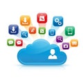 Cloud Computing Concept with Various App Icons Radiating from a Blue Cloud with User Icon Royalty Free Stock Photo