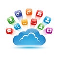 Cloud Computing Concept with Various App Icons Radiating from a Blue Cloud on White Background Royalty Free Stock Photo