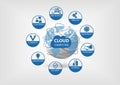 Cloud computing concept visualized with different icons for flexibility, availability, services, consumers. Royalty Free Stock Photo