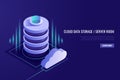 Cloud computing concept. .Web hosting and cloud technology.Data protection,database security.Isometric style Royalty Free Stock Photo