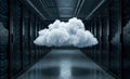 Cloud Computing Concept: White Cloud Floating in a Modern Server Room Royalty Free Stock Photo