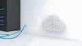 Cloud computing concept in white room with blue network cable 3d render Royalty Free Stock Photo